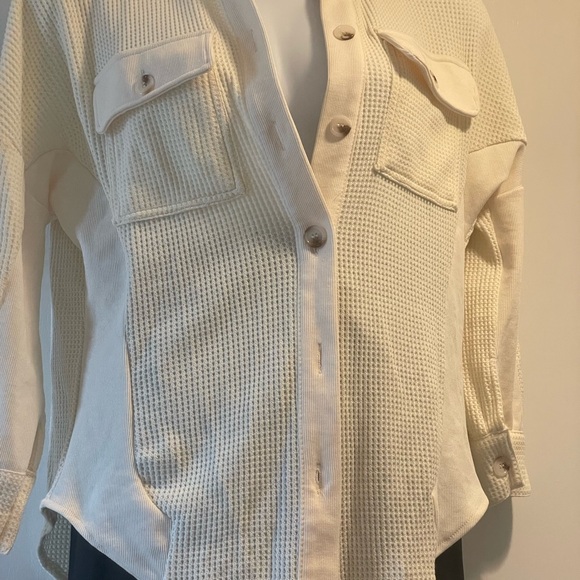 Cream Button Down Waffle Knit jacket - Picture 2 of 8